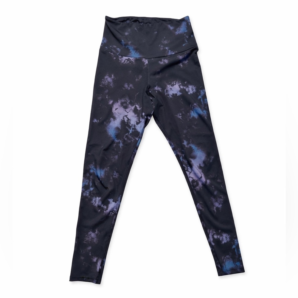 Onzie Black Tie-Dye Leggings with Purple & Blue Accents